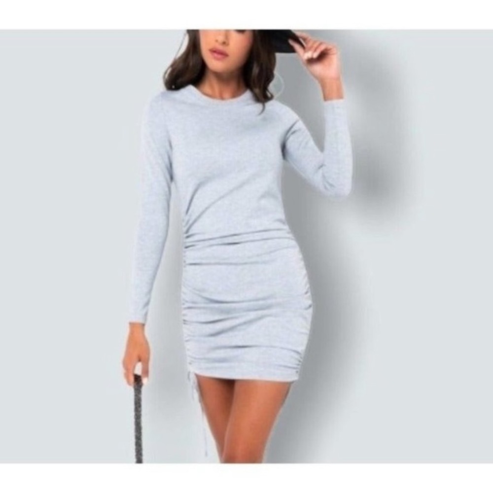 NWOT Body-con Mini Dress gray adjustable strings